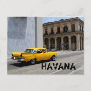 Old Yellow Car Cruising Havana Cuba Streets Postcard