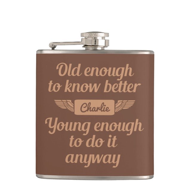 "Old & Young" custom name flask (Front)