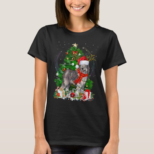 Olde English Sheepdog Christmas Tree Light Pajama  T-Shirt (Front)