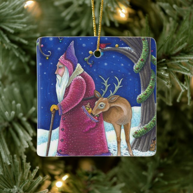 OLDE WORLD BELSNICKLE & HUNGRY REINDEER, CHRISTMAS CERAMIC ORNAMENT (Tree)