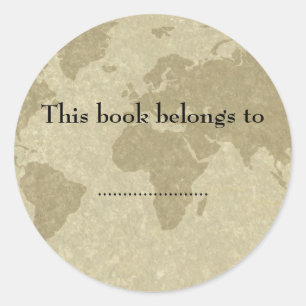 Olde world map book plate classic round sticker