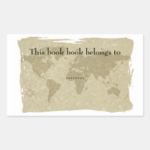 Olde world map book plate rectangular sticker