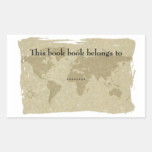 Olde world map book plate rectangular sticker (Front)