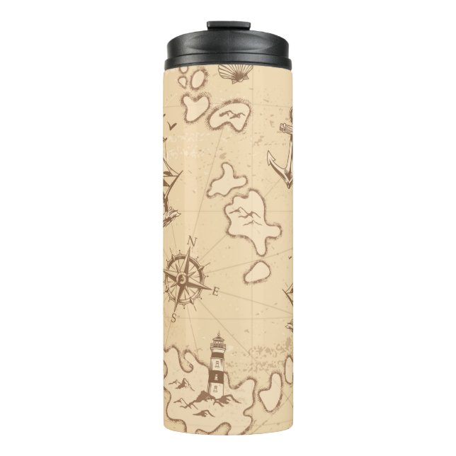 Olden nautical themed sepia pattern thermal tumbler (Front)