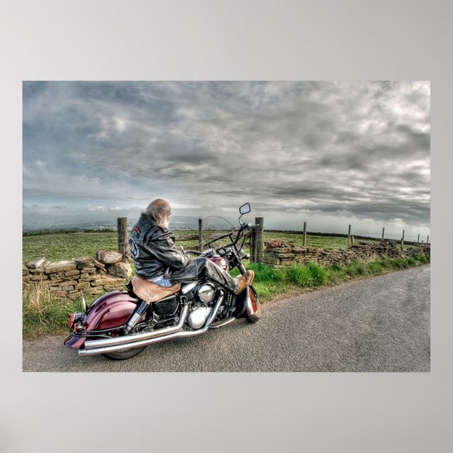 Older Biker Motorcycle American-Made Poster (Front)