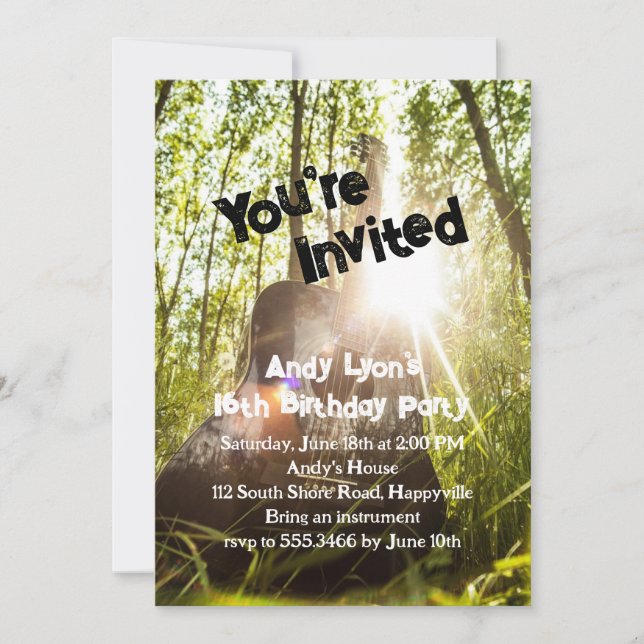 Older Boys Birthday Party Guitar Invitation (Front)