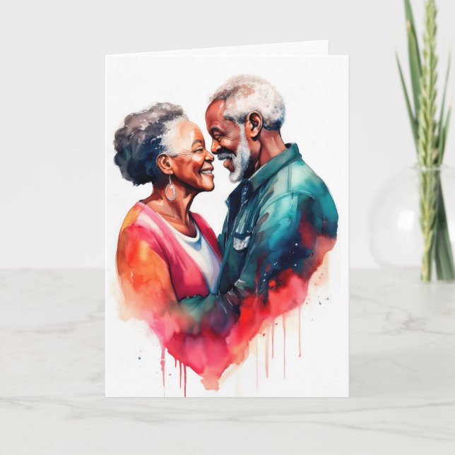 Older couple in romantic embrace card (Front)
