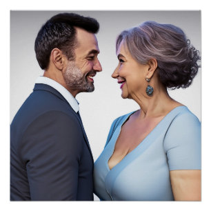 Older Couple Romantic Candid Pictures in Love Poster