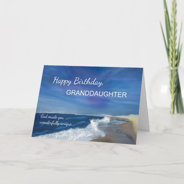 Older Granddaughter Birthday Waves Ocean Blue Sky Card (Front)