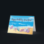 Older Grandson Birthday With Treasured Seashells Card<br><div class="desc">A lively beach scene filled with bright, colourful seashells stretches along the shore, while dynamic waves crash in the background. The birthday message to your grandson is written in bold, bouncy lettering that mimics the playful motion of the ocean. Perfect for a teen or young adult grandson, this fun and...</div>