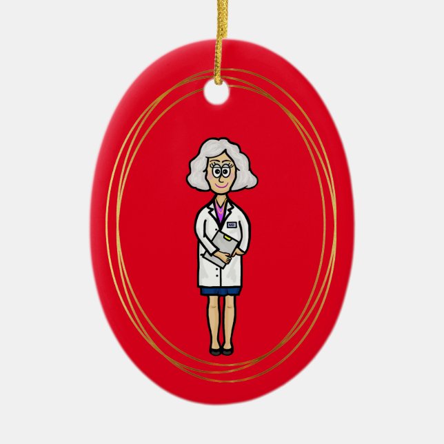 Older Grey Hair Female Doctor Ornament             (Front)