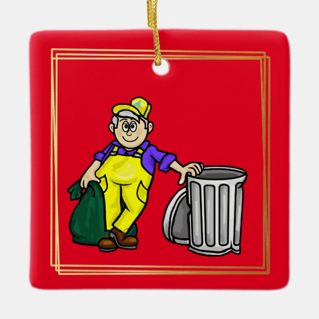Older Grey Hair Garbage Man Christmas Ornament (Front)