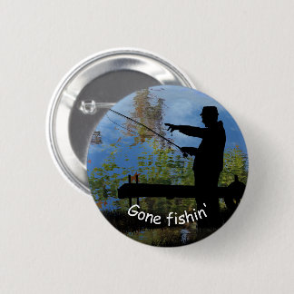 Older Man Fishing Retired Silhouette Pin Button
