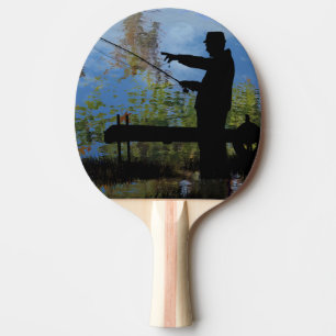 Older Man Fishing Retirement Ping Pong Paddle