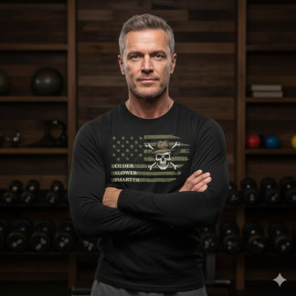 Older Slower Smarter Skull US Flag Long Sleeve Tee