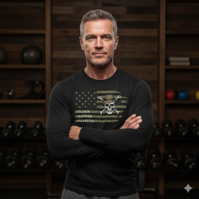 Older Slower Smarter Skull US Flag Long Sleeve Tee (Creator Uploaded)