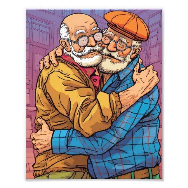 Older white gay male couple Old Man Gay Love Photo Print (Front)