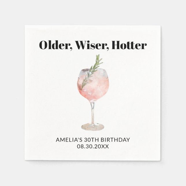 Older, Wiser, Hotter Birthday Cocktail Napkin (Front)