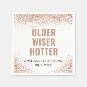 Older, Wiser, Hotter Birthday Pink Glitter Napkin