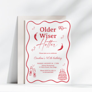 Older Wiser Hotter Red Chilli Pepper 40th Birthday Invitation