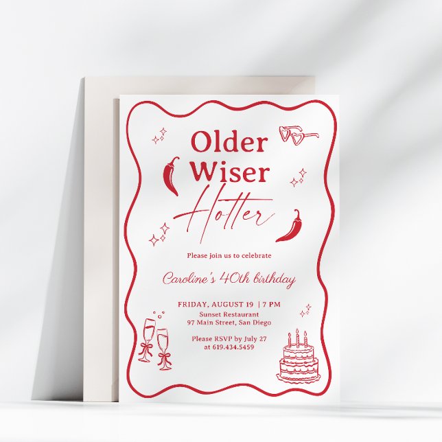 Older Wiser Hotter Red Chilli Pepper 40th Birthday Invitation (Creator Uploaded)