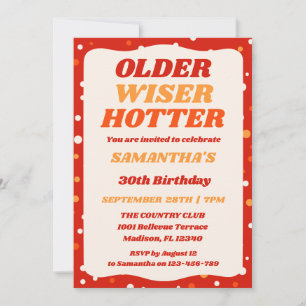 Older Wiser Hotter Retro Red Birthday Invitation