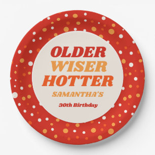 Older Wiser Hotter Retro Red Birthday Paper Plate