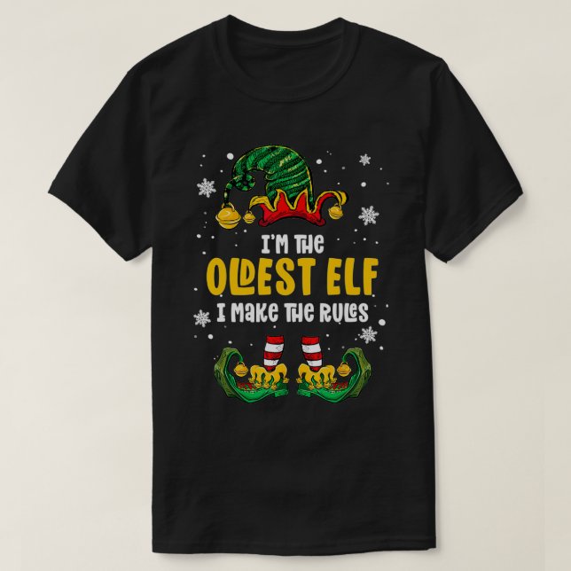Oldest Child Elf Family Funny Matching Sibling Chr T-Shirt (Design Front)