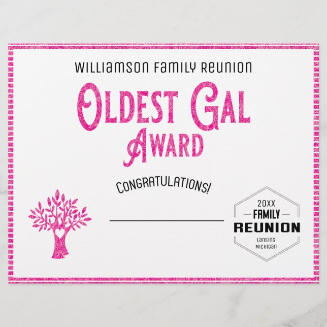 Oldest Gal Family Tree Reunion Award Custom Letterhead (Front)