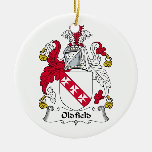 Oldfield Family Crest Ceramic Tree Decoration (Front)