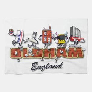 Oldham cartoon characters tea towel