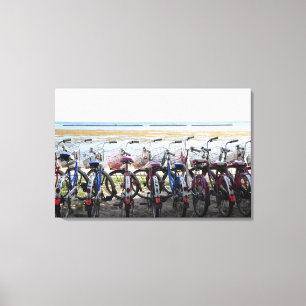 Oldies Bicycle Leaning Parked In A Row Canvas Print