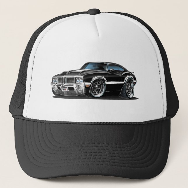 Olds Cutlass 442 Black Car Trucker Hat (Front)