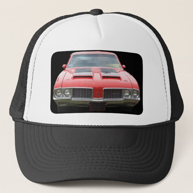 Oldsmobile Cutlass classic car antique auto orange Trucker Hat (Front)
