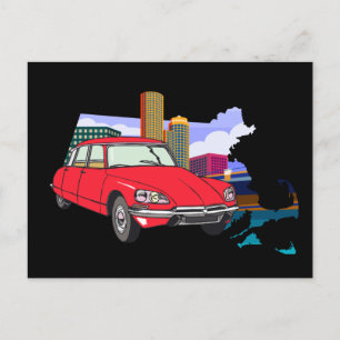 Oldtimer Ds19 Retro Futurism City Illustration Postcard