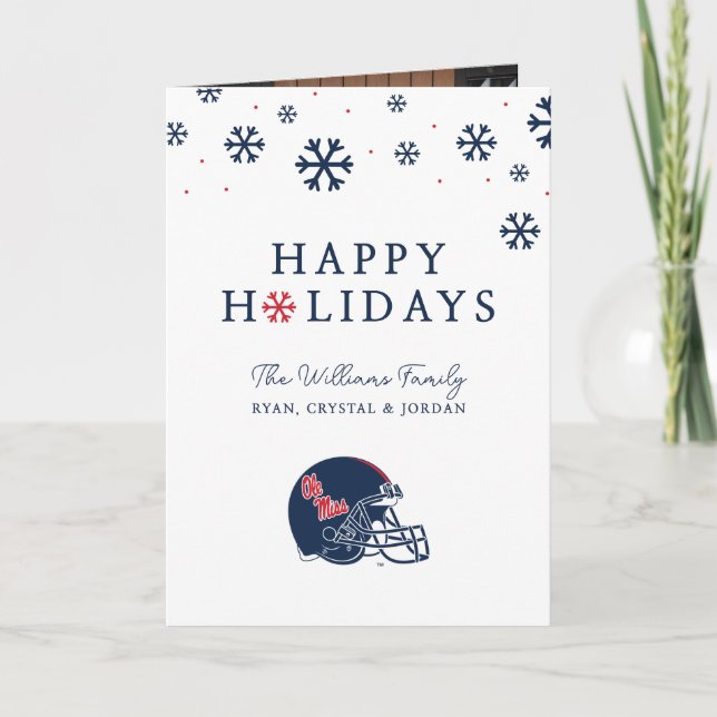 Ole Miss Football Helmet | Dark Blue Holiday Card (Front)
