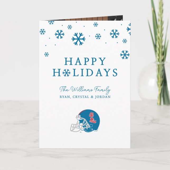 Ole Miss Football Helmet | Light Blue Holiday Card (Front)
