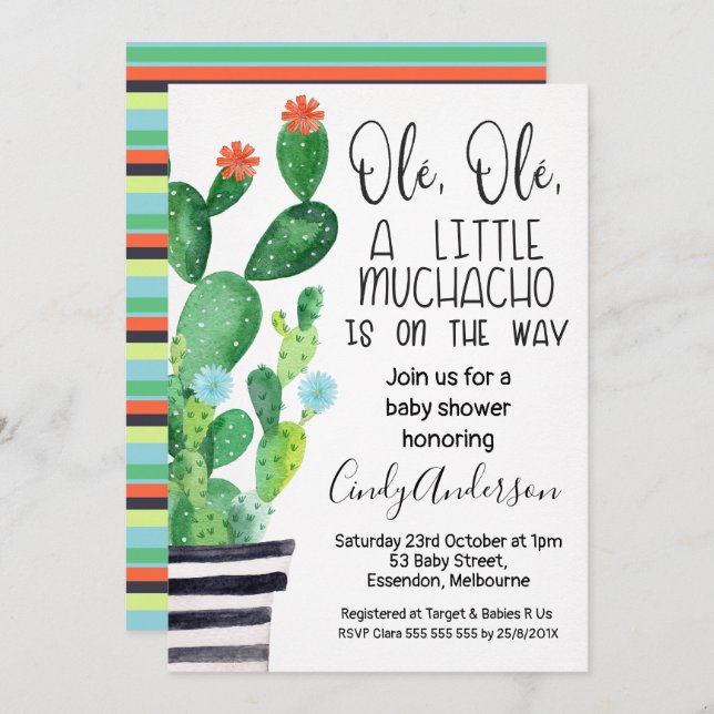 Ole Ole Fiesta Theme Baby Shower Invitation (Front/Back)