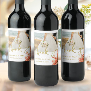 Oleander Flowers Photo Thank you Wedding Wine Label