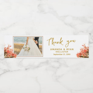 Oleander Flowers Wedding Thank you Script Photo Water Bottle Label