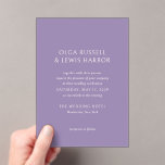 Olga Purple Modern Wedding Acrylic Invitations<br><div class="desc">Modern wedding invitations featuring a clean and simple design with bold fonts.</div>