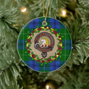 Oliphant Badge & Tartan Personalised Christmas Ceramic Tree Decoration