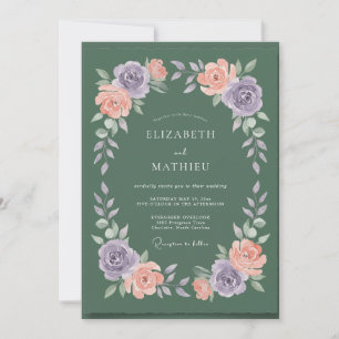 Olive Amethyst Wreath Wedding Invitation