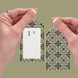 Olive and Black Filigree Patterned Gift Tags