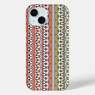 Olive and brown geometric ethnic ornament iPhone 15 case