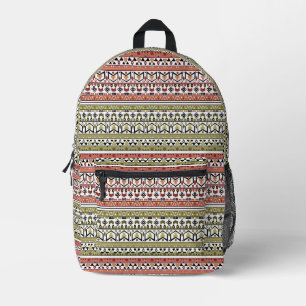 Olive and brown geometric ethnic ornament printed backpack