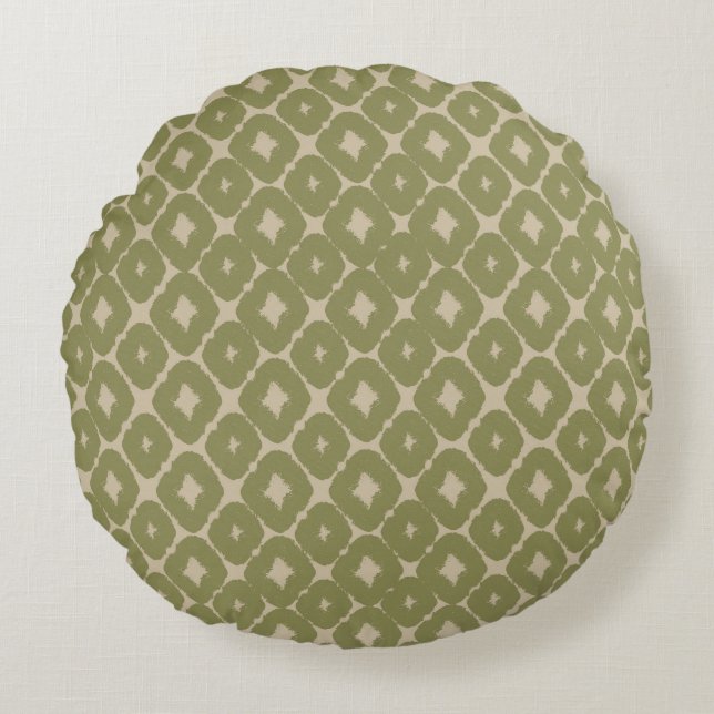 Olive and cream Boho Geometric Throw Pillow (Front)