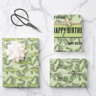 Olive and Greenery Pattern Personalized Message Wrapping Paper Sheet