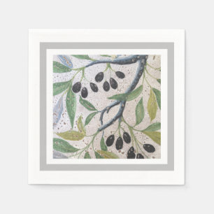 Olive and Grey Mediterranean Style Cocktail Napkin