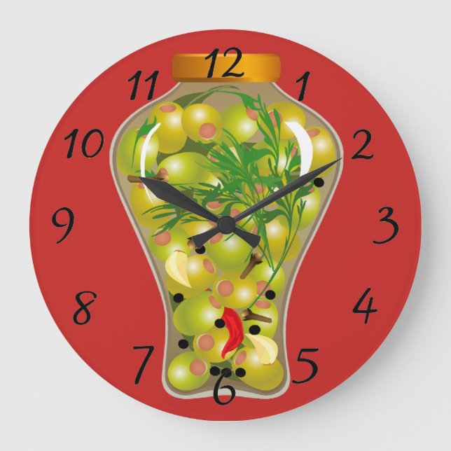 Olive and herb preserves kitchen large clock (Front)